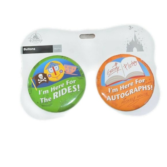 Disney Store I Am Here For The Rides I Am Here For The Autographs Button Set - Picture 2 of 5